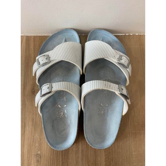 Birki's Birkenstock Blue White Stripe Aziza Double Strap Sandals Women’s Size 6 - Picture 8 of 10